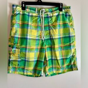 Chaps Plaid Cargo Swim Shorts Size Large